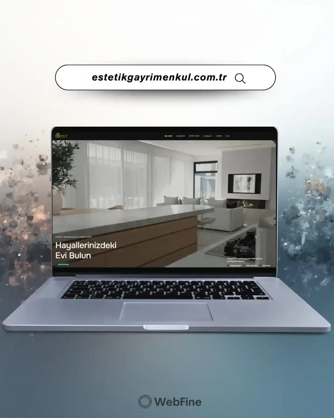 Estetik Gayrimenkul web sitesi ana sayfa görünümü